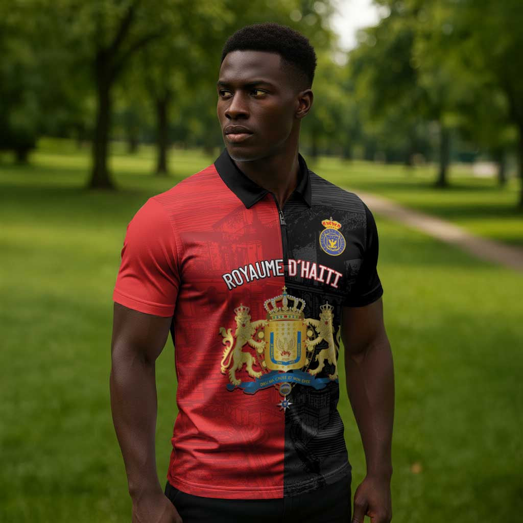 Personalized Kingdom of Haiti Zipper Polo Shirt Sans-Souci Palace Flag Style - African Pride