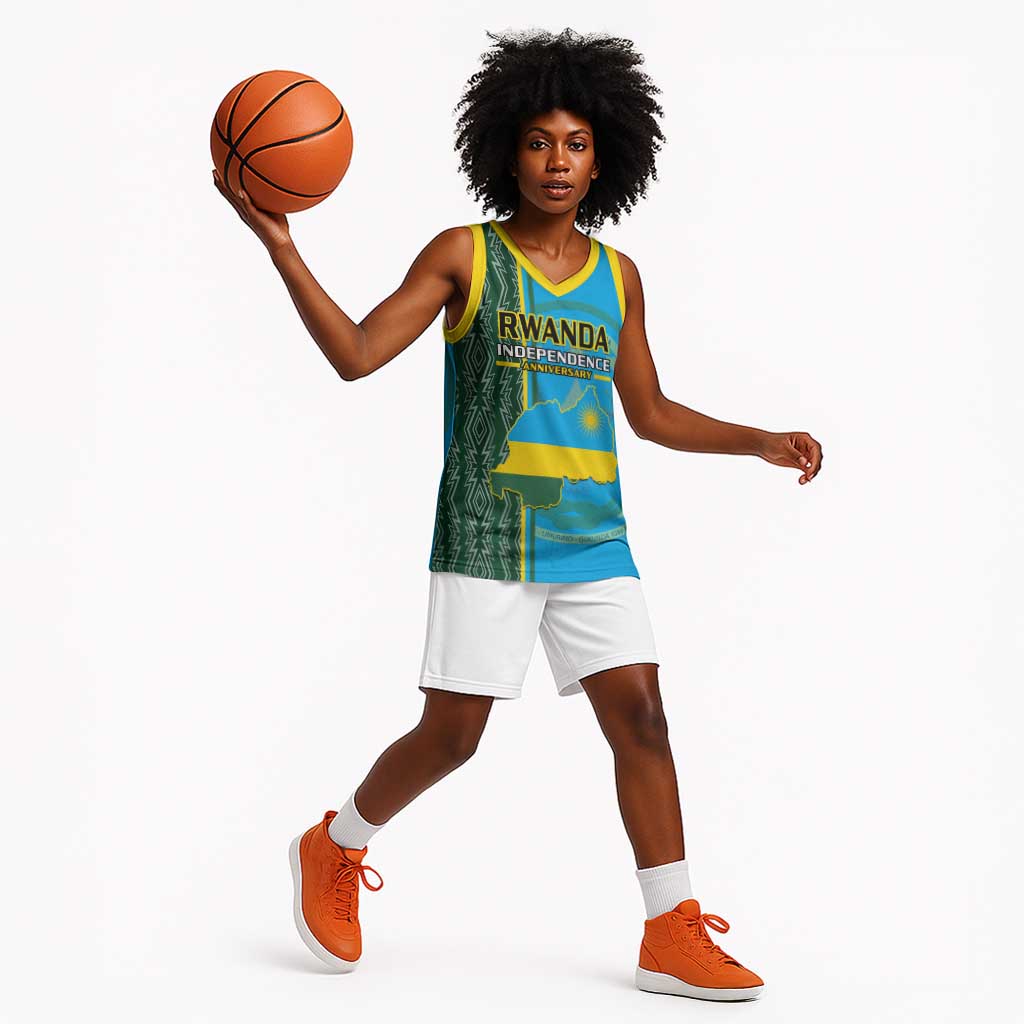Personalised 1 July Independence Day Rwanda Basketball Jersey African Imigongo Happy 61st Anniversary - African Pride