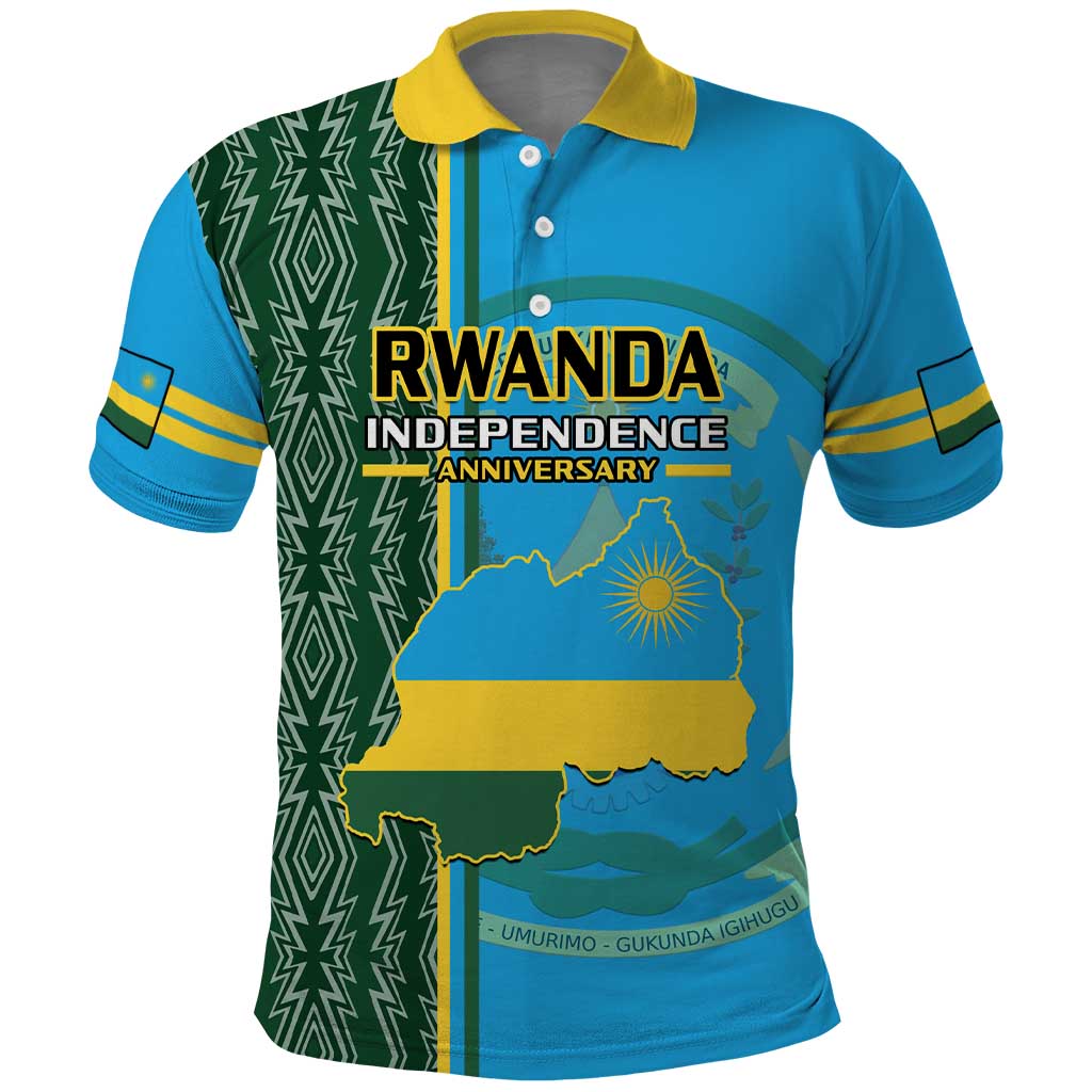 Personalised 1 July Independence Day Rwanda Polo Shirt African Imigongo Happy 61st Anniversary