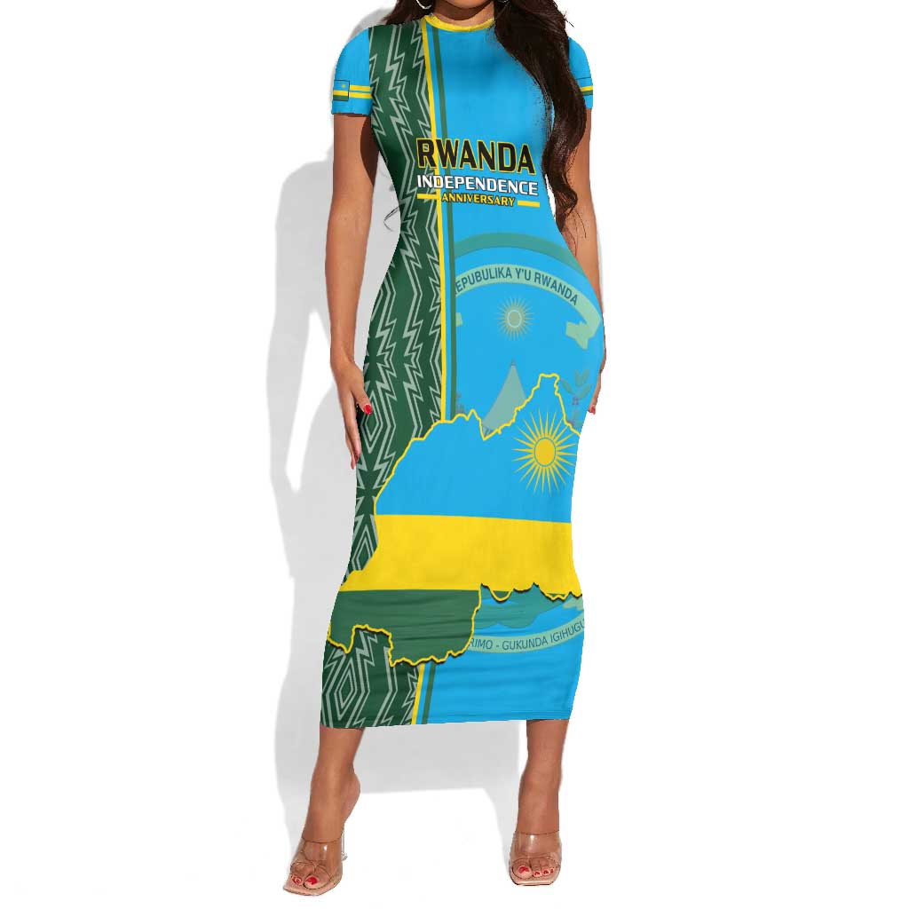 Personalised 1 July Independence Day Rwanda Short Sleeve Bodycon Dress African Imigongo Happy 61st Anniversary LT14