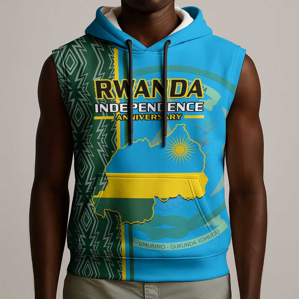 Personalised 1 July Independence Day Rwanda Sleeveless Hoodie African Imigongo Happy 61st Anniversary - African Pride