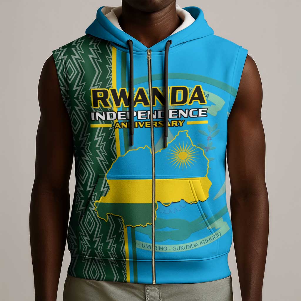 Personalised 1 July Independence Day Rwanda Sleeveless Zip Hoodie African Imigongo Happy 61st Anniversary - African Pride