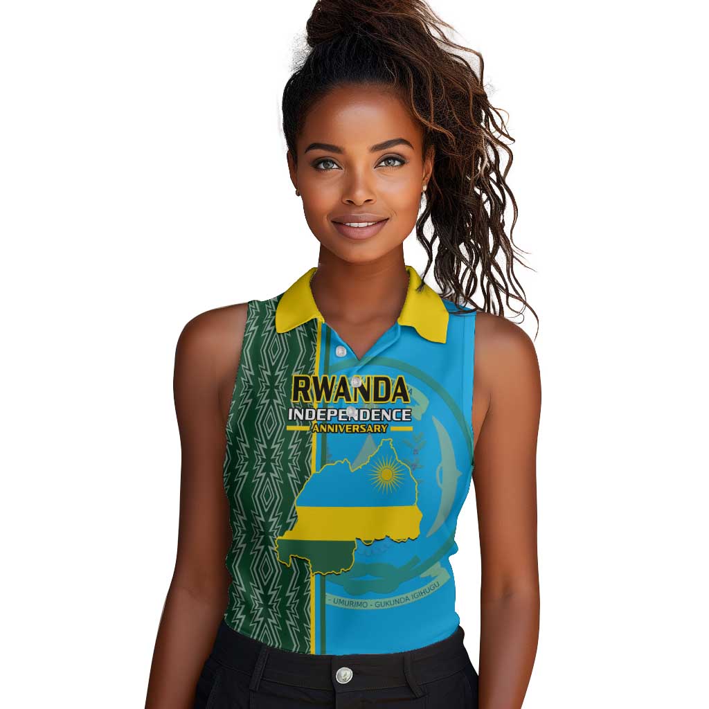 Personalised 1 July Independence Day Rwanda Women Sleeveless Polo Shirt African Imigongo Happy 61st Anniversary