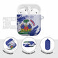 Custom Haiti Football AirPods Case Les Grenadiers Blue Grunge Polynesian Tattoo