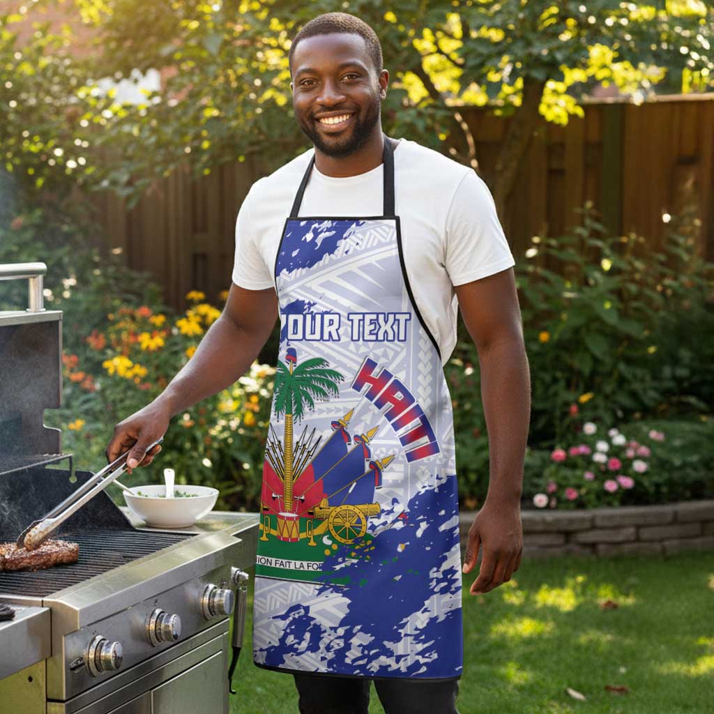 Custom Haiti Football Apron Les Grenadiers Blue Grunge Polynesian Tattoo