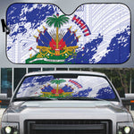 Custom Haiti Football Auto Sun Shade Les Grenadiers Blue Grunge Polynesian Tattoo
