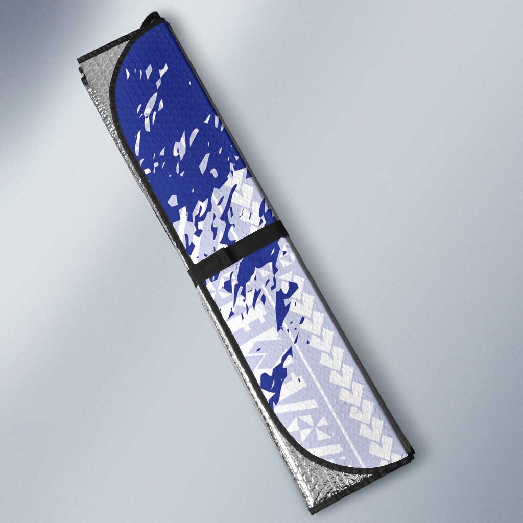 Custom Haiti Football Auto Sun Shade Les Grenadiers Blue Grunge Polynesian Tattoo