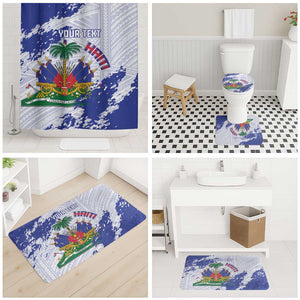 Custom Haiti Football Bathroom Set Les Grenadiers Blue Grunge Polynesian Tattoo