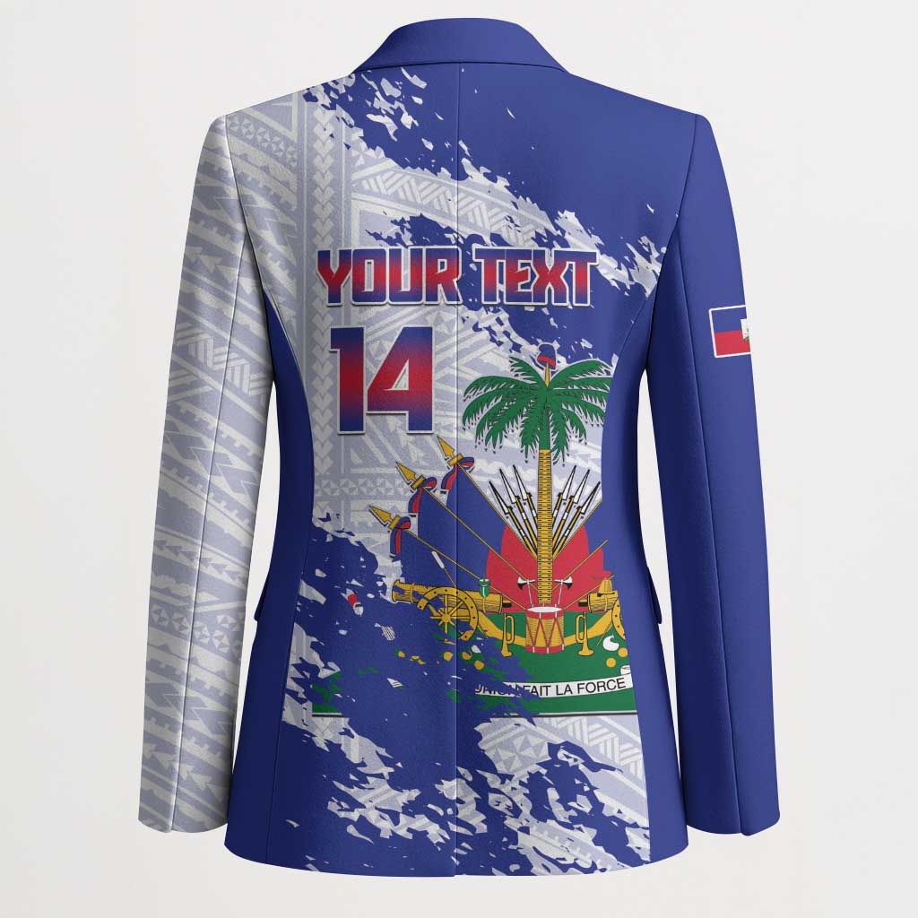 Custom Haiti Football Blazer Les Grenadiers Blue Grunge Polynesian Tattoo