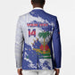Custom Haiti Football Blazer Les Grenadiers Blue Grunge Polynesian Tattoo