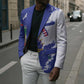 Custom Haiti Football Blazer Les Grenadiers Blue Grunge Polynesian Tattoo
