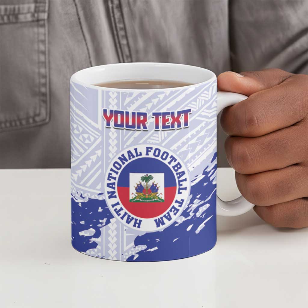 Custom Haiti Football Ceramic Mug Les Grenadiers Blue Grunge Polynesian Tattoo