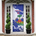 Custom Haiti Football Door Cover Les Grenadiers Blue Grunge Polynesian Tattoo