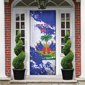 Custom Haiti Football Door Cover Les Grenadiers Blue Grunge Polynesian Tattoo