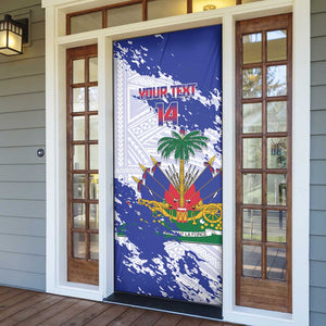 Custom Haiti Football Door Cover Les Grenadiers Blue Grunge Polynesian Tattoo