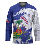 Custom Haiti Football Hockey Jersey Les Grenadiers Blue Grunge Polynesian Tattoo