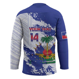 Custom Haiti Football Hockey Jersey Les Grenadiers Blue Grunge Polynesian Tattoo
