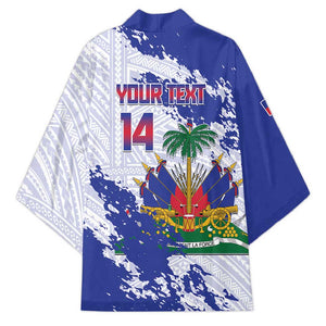 Custom Haiti Football Kimono Les Grenadiers Blue Grunge Polynesian Tattoo