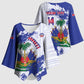 Custom Haiti Football Kimono Sleeve Blouse Les Grenadiers Blue Grunge Polynesian Tattoo