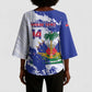 Custom Haiti Football Kimono Sleeve Blouse Les Grenadiers Blue Grunge Polynesian Tattoo