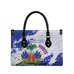 Custom Haiti Football Leather Bag Les Grenadiers Blue Grunge Polynesian Tattoo