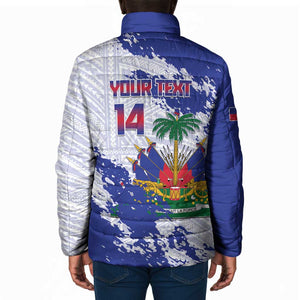 Custom Haiti Football Padded Jacket Les Grenadiers Blue Grunge Polynesian Tattoo
