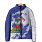 Custom Haiti Football Padded Jacket Les Grenadiers Blue Grunge Polynesian Tattoo