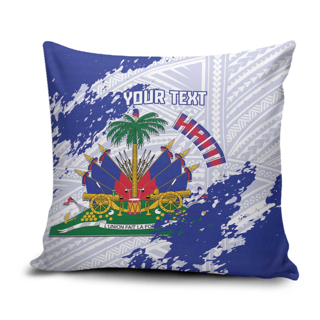 Custom Haiti Football Pillow Cover Les Grenadiers Blue Grunge Polynesian Tattoo