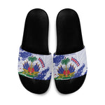 Custom Haiti Football Slide Sandals Les Grenadiers Blue Grunge Polynesian Tattoo