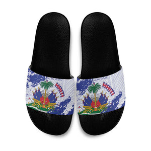 Custom Haiti Football Slide Sandals Les Grenadiers Blue Grunge Polynesian Tattoo