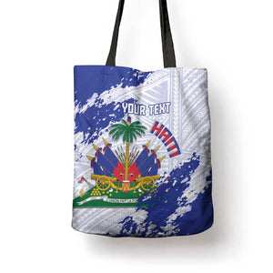 Custom Haiti Football Tote Bag Les Grenadiers Blue Grunge Polynesian Tattoo