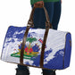 Custom Haiti Football Travel Bag Les Grenadiers Blue Grunge Polynesian Tattoo
