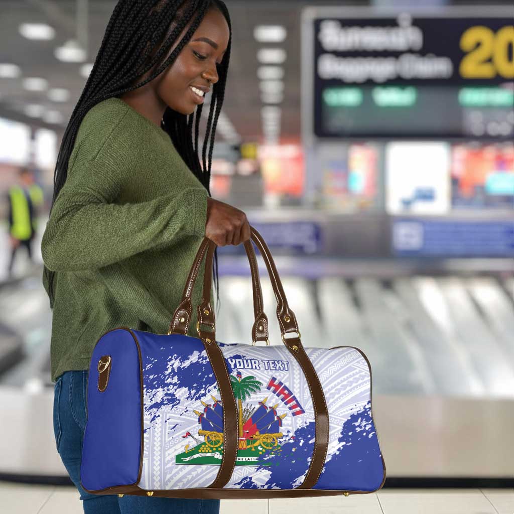 Custom Haiti Football Travel Bag Les Grenadiers Blue Grunge Polynesian Tattoo