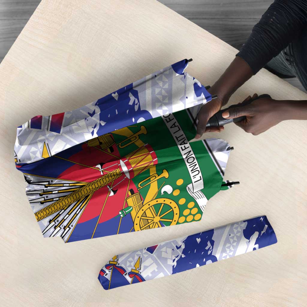 Custom Haiti Football Umbrella Les Grenadiers Blue Grunge Polynesian Tattoo