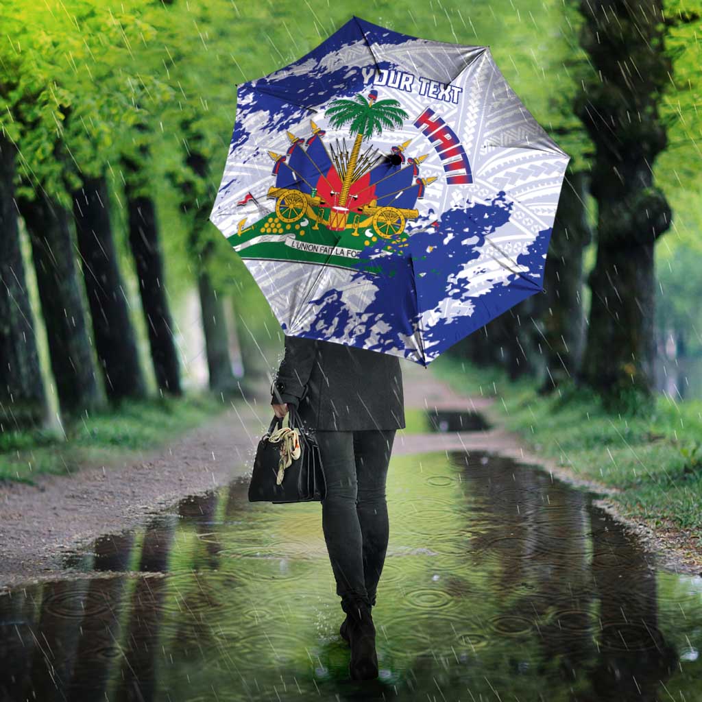 Custom Haiti Football Umbrella Les Grenadiers Blue Grunge Polynesian Tattoo