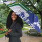 Custom Haiti Football Umbrella Les Grenadiers Blue Grunge Polynesian Tattoo