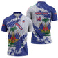 Custom Haiti Football Zipper Polo Shirt Les Grenadiers Blue Grunge Polynesian Tattoo