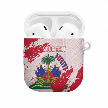 Custom Haiti Football AirPods Case Les Grenadiers Red Grunge Polynesian Tattoo