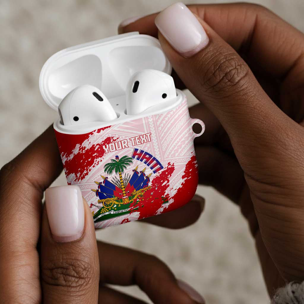 Custom Haiti Football AirPods Case Les Grenadiers Red Grunge Polynesian Tattoo