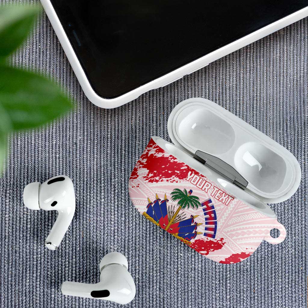 Custom Haiti Football AirPods Case Les Grenadiers Red Grunge Polynesian Tattoo