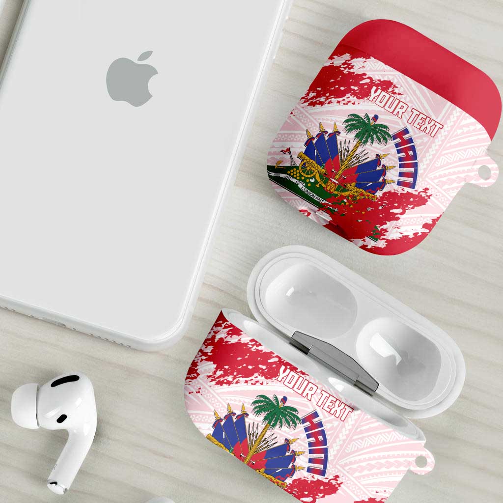 Custom Haiti Football AirPods Case Les Grenadiers Red Grunge Polynesian Tattoo