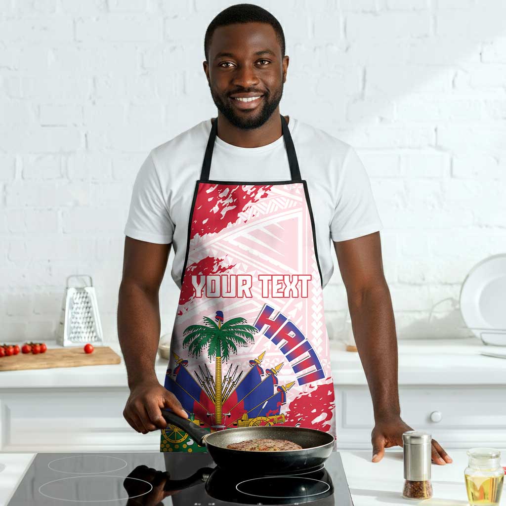 Custom Haiti Football Apron Les Grenadiers Red Grunge Polynesian Tattoo