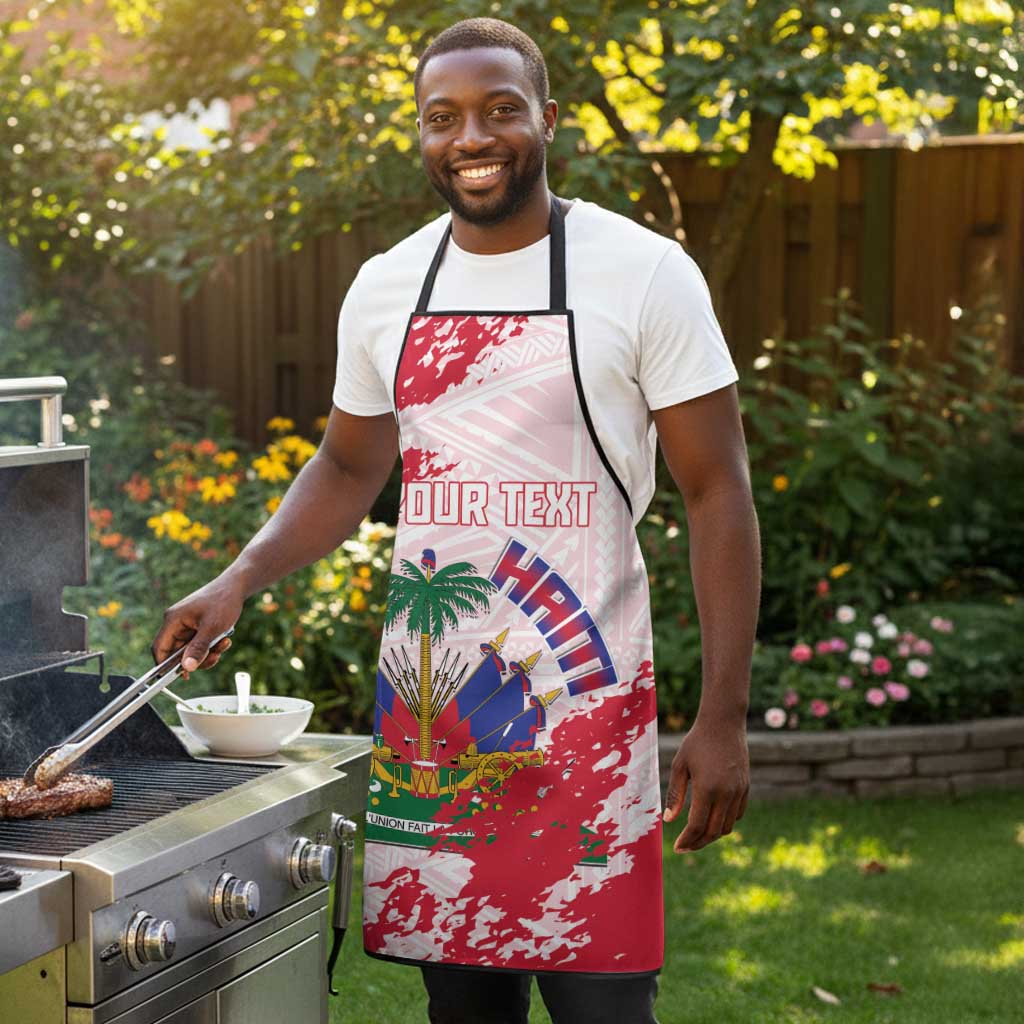 Custom Haiti Football Apron Les Grenadiers Red Grunge Polynesian Tattoo