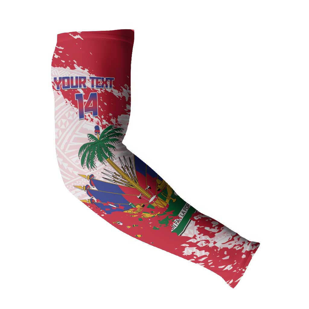 Custom Haiti Football Arm Sleeves Les Grenadiers Red Grunge Polynesian Tattoo