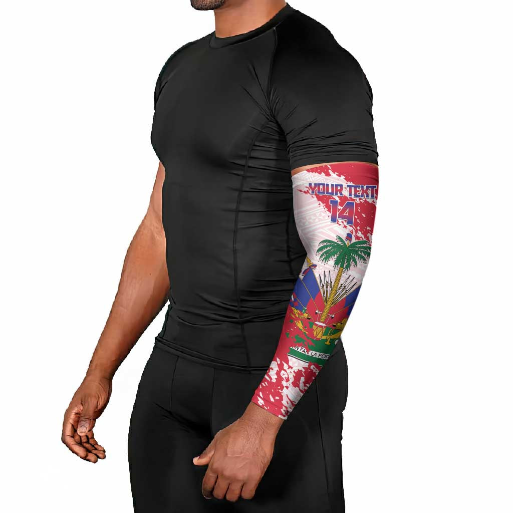 Custom Haiti Football Arm Sleeves Les Grenadiers Red Grunge Polynesian Tattoo