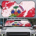 Custom Haiti Football Auto Sun Shade Les Grenadiers Red Grunge Polynesian Tattoo
