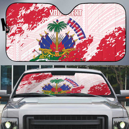 Custom Haiti Football Auto Sun Shade Les Grenadiers Red Grunge Polynesian Tattoo