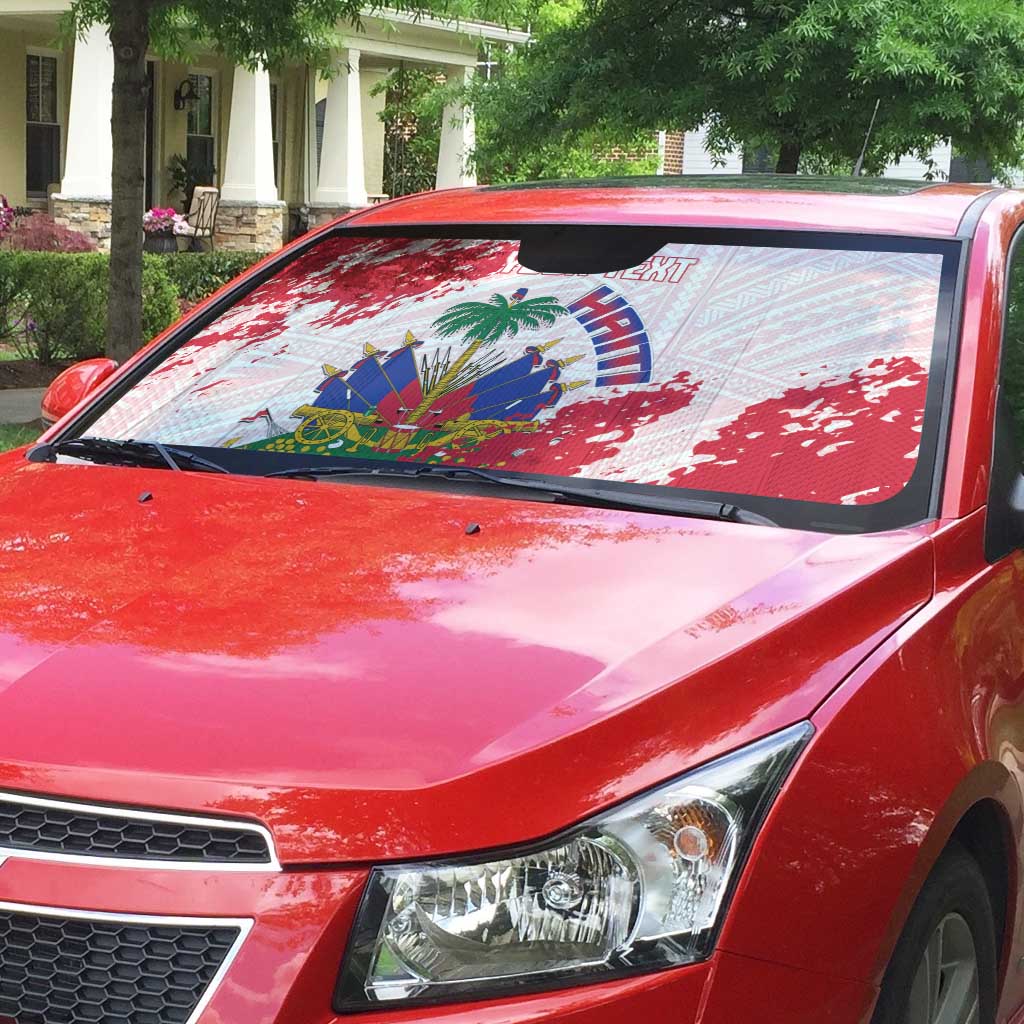 Custom Haiti Football Auto Sun Shade Les Grenadiers Red Grunge Polynesian Tattoo