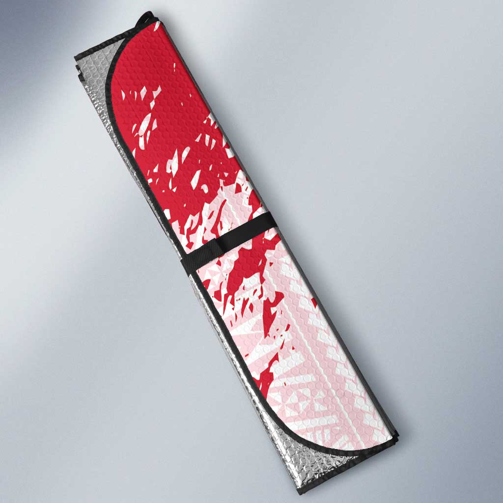 Custom Haiti Football Auto Sun Shade Les Grenadiers Red Grunge Polynesian Tattoo
