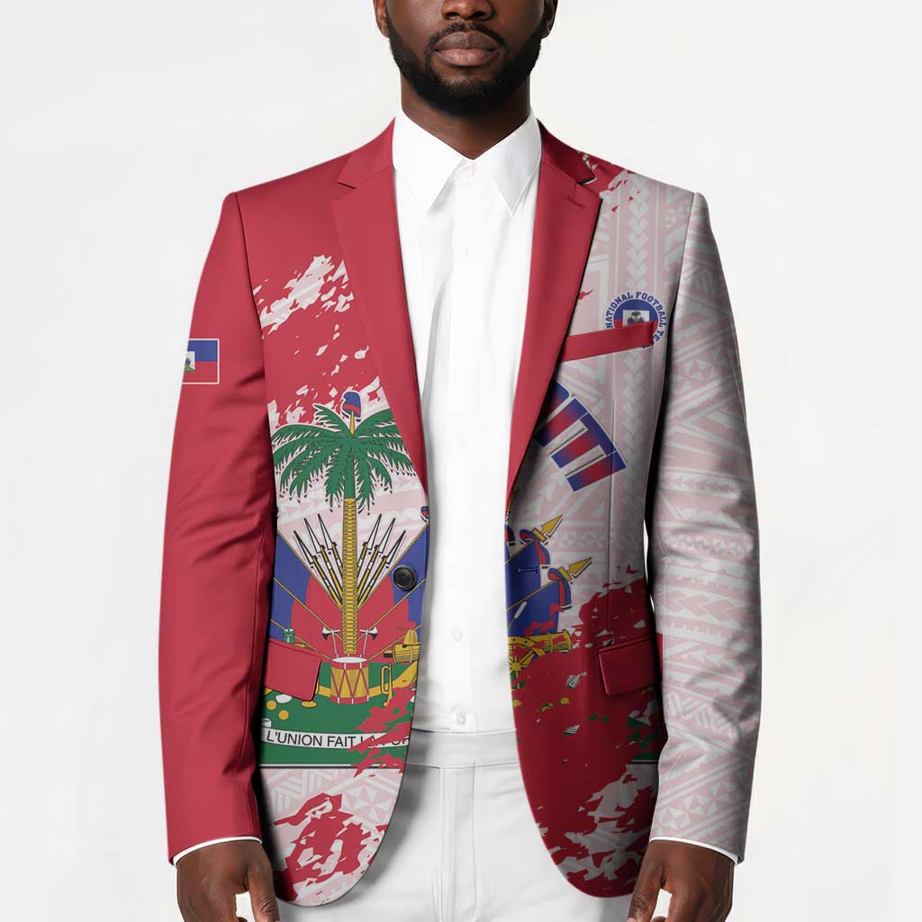 Custom Haiti Football Blazer Les Grenadiers Red Grunge Polynesian Tattoo